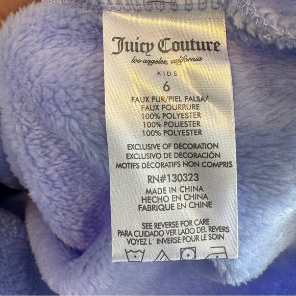 Juicy Couture Textured Heart Furry Purple Fleece Sweatshirt Silver Trim Girls 6 - Picture 6 of 6